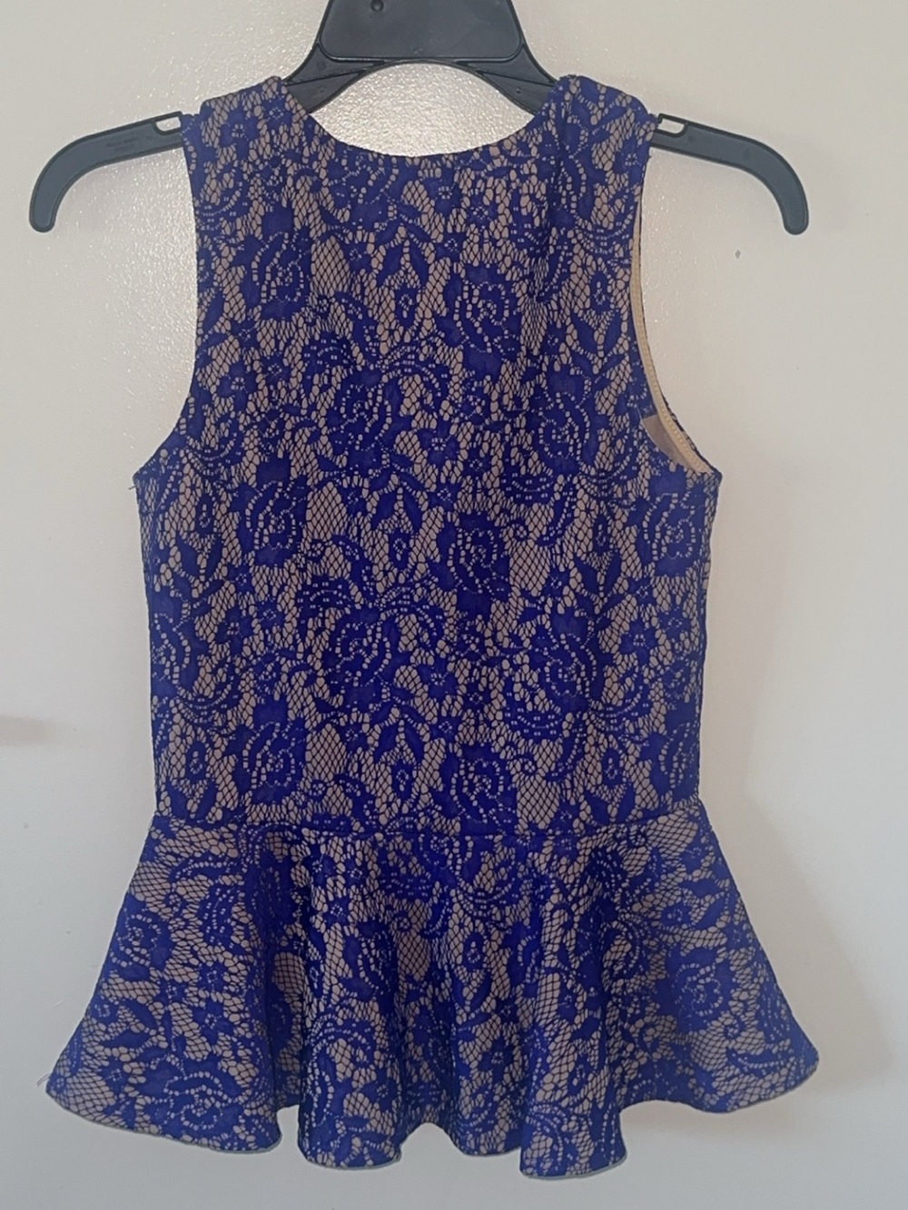 Moa Moa Floral Lace Peplum Top Size M – Royal Blue with Nude Lining - Picture 2 of 3